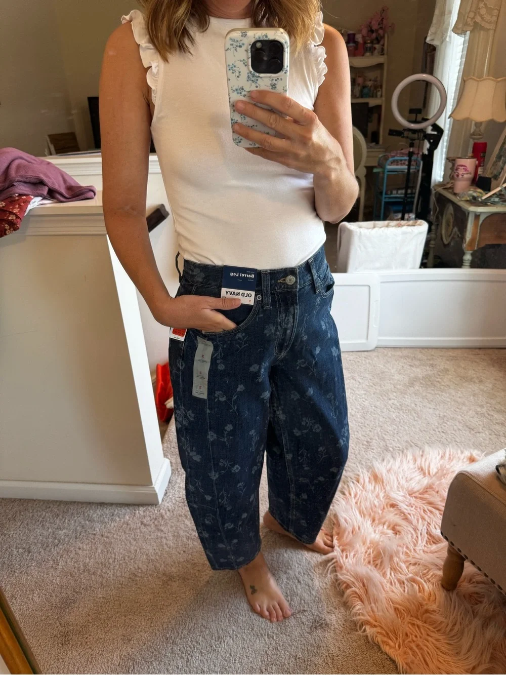 Old Navy Dark Blue Floral barrel Jeans